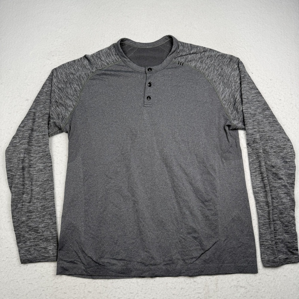 Lululemon Henley Shirt Mens XL Gray Raglan Long Sleeve Athletic Performance Top